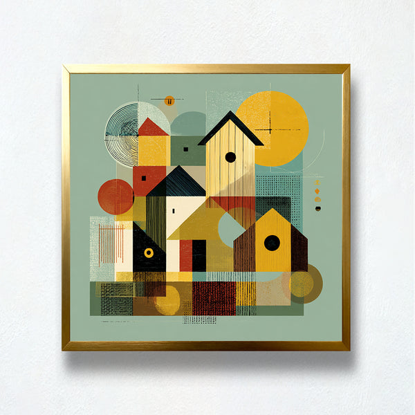 Geometric Village Paint by Numbers – Mid-Century Abstract House Art | PaintEasy