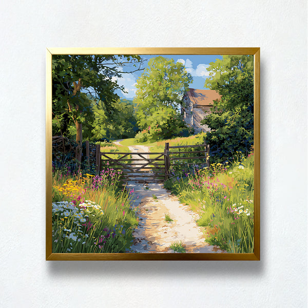 Wildflower Gate Paint by Numbers – Country Path & Meadow Flowers Landscape | PaintEasy
