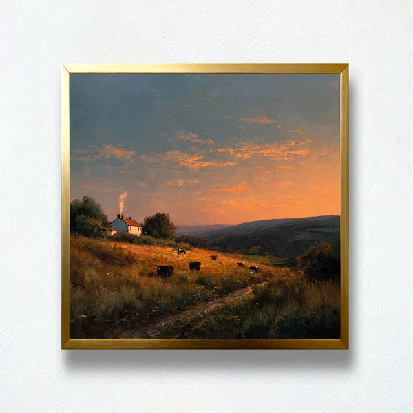 Golden Pasture Paint by Numbers – Sunset Farmhouse & Countryside Landscape | PaintEasy