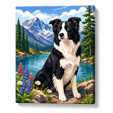 Alpine Border Collie - finished paint by numbers canvas on a white background
