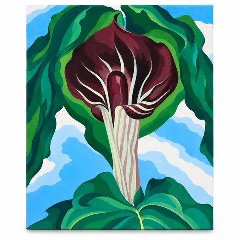 Jack-in-the-Pulpit No. 3 after Georgia O'Keeffe, with a burgundy flower and green folds