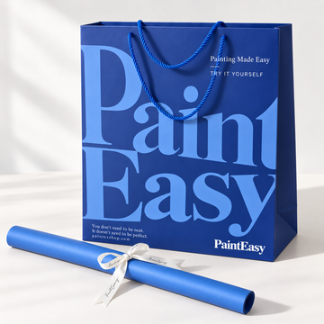 PaintEasy blue gift bag with wrapping paper and ribbon