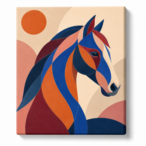 Blue Rust Horse - finished paint by numbers canvas on a white background