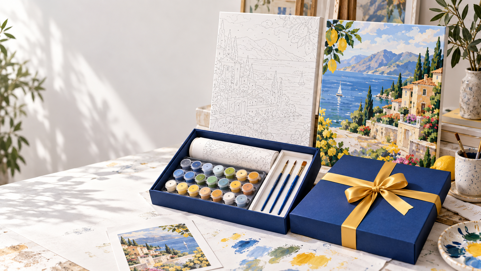 Paint-by-numbers kits arranged as premium business gifts