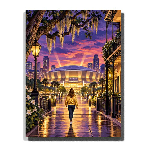 Golden Walk toward a Southern Stadium white 3D canvas mockup, 40×50 cm adult painting kit