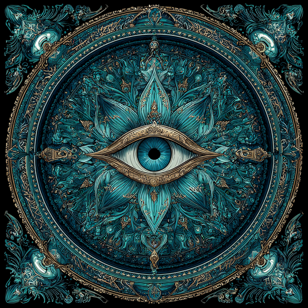 Eye of Wisdom Mandala Paint by Numbers | Teal & Gold Air Element Mindful Art for Insight & Clarity