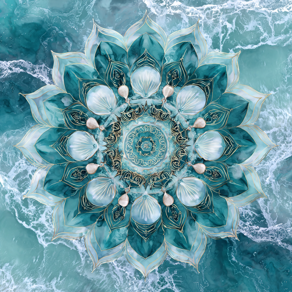 Ocean Lotus Mandala Paint by Numbers | Teal & White Water Element Mindful Art for Calm & Renewal