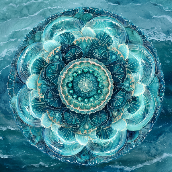 Pearl Current Mandala Paint by Numbers | Aqua & Deep Sea Water Element Mindful Art for Calm & Renewal