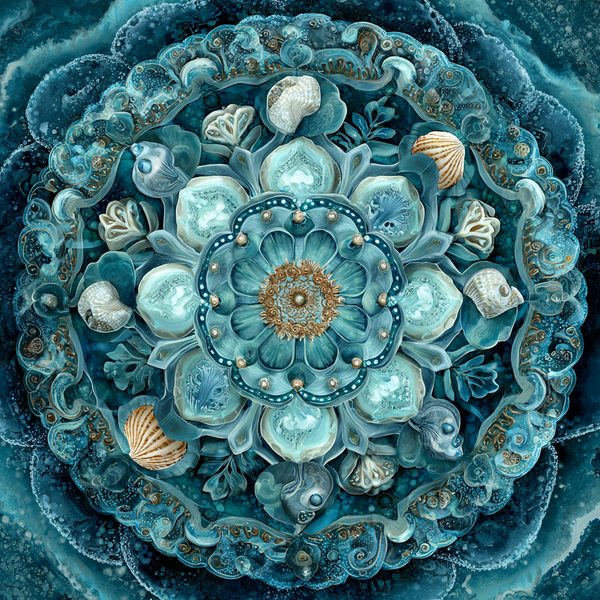 Ocean Lotus Mandala Paint by Numbers | Seashell & Pearl Mandala Art for Relaxation and Healing